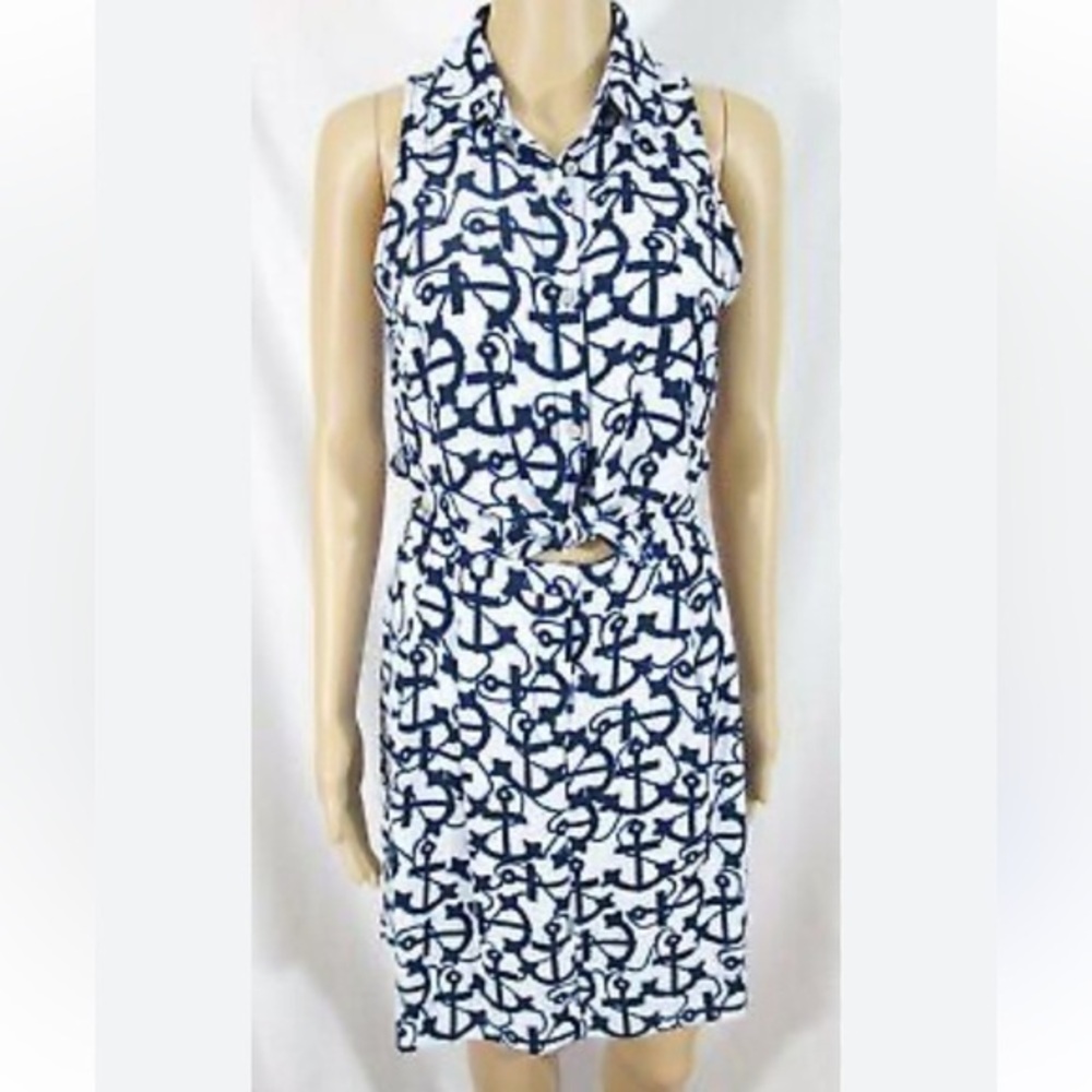 Rachel Roy Blue and White Patterned Sz 4 Dress nautical cut out